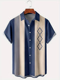 Men's loose fit short-sleeved lapel shirt with a printed plaid pattern, shown in a choice of colours.