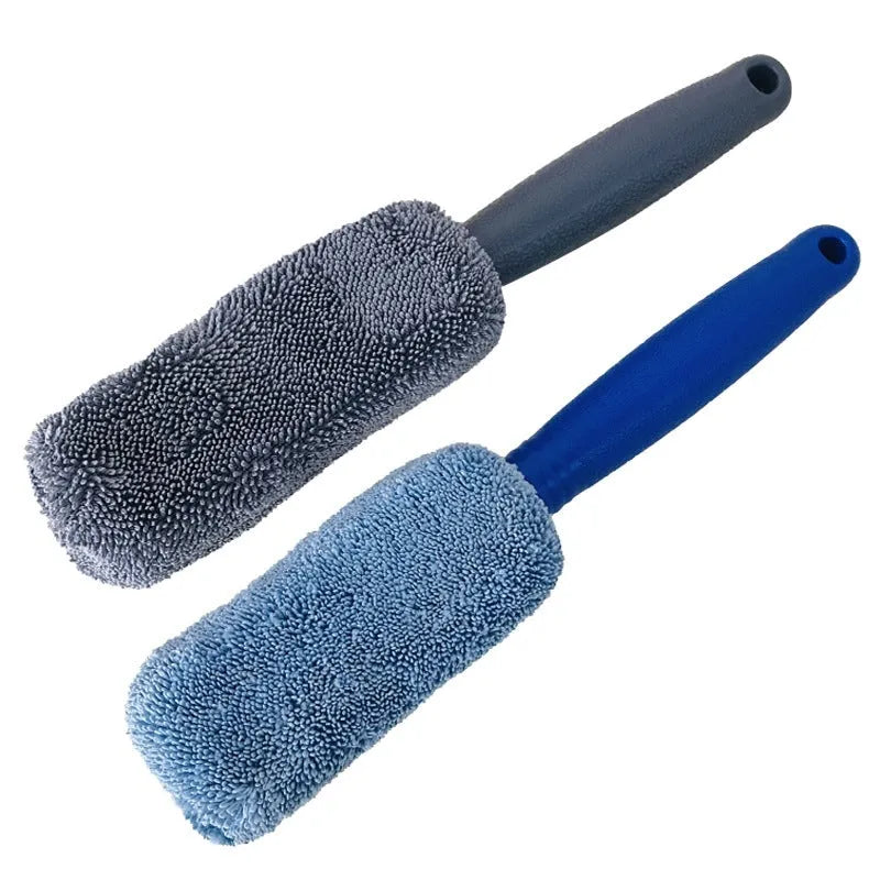 Long handle microfiber car wash tire brush for cleaning alloy wheels and tyre sidewalls