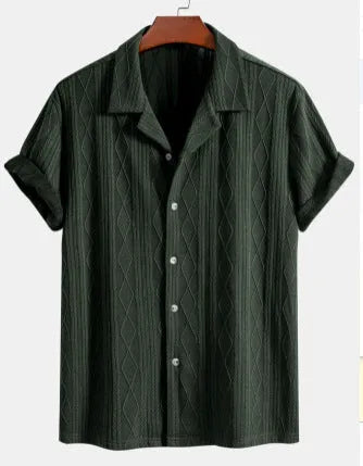 Men's loose casual cardigan in cotton linen blend, short sleeves, solid colour options