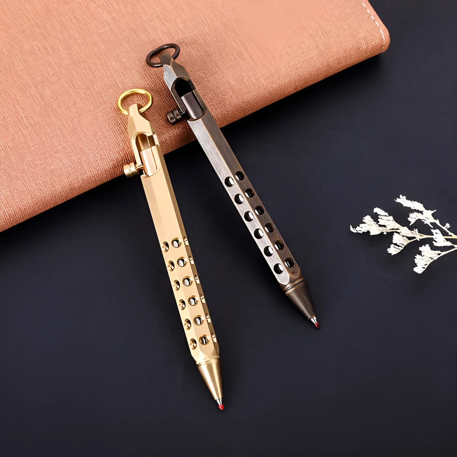 Brass hexagonal bolt pen with 0.5mm fine tip, shown in natural brass finish