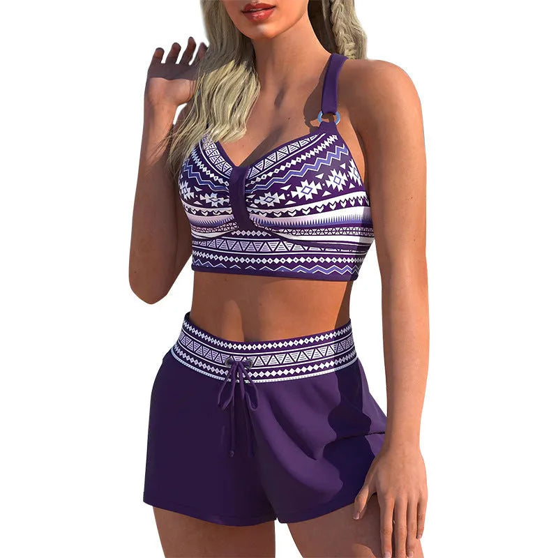 Women's two-piece polyester swimsuit bikini set available in multiple sizes and print colours