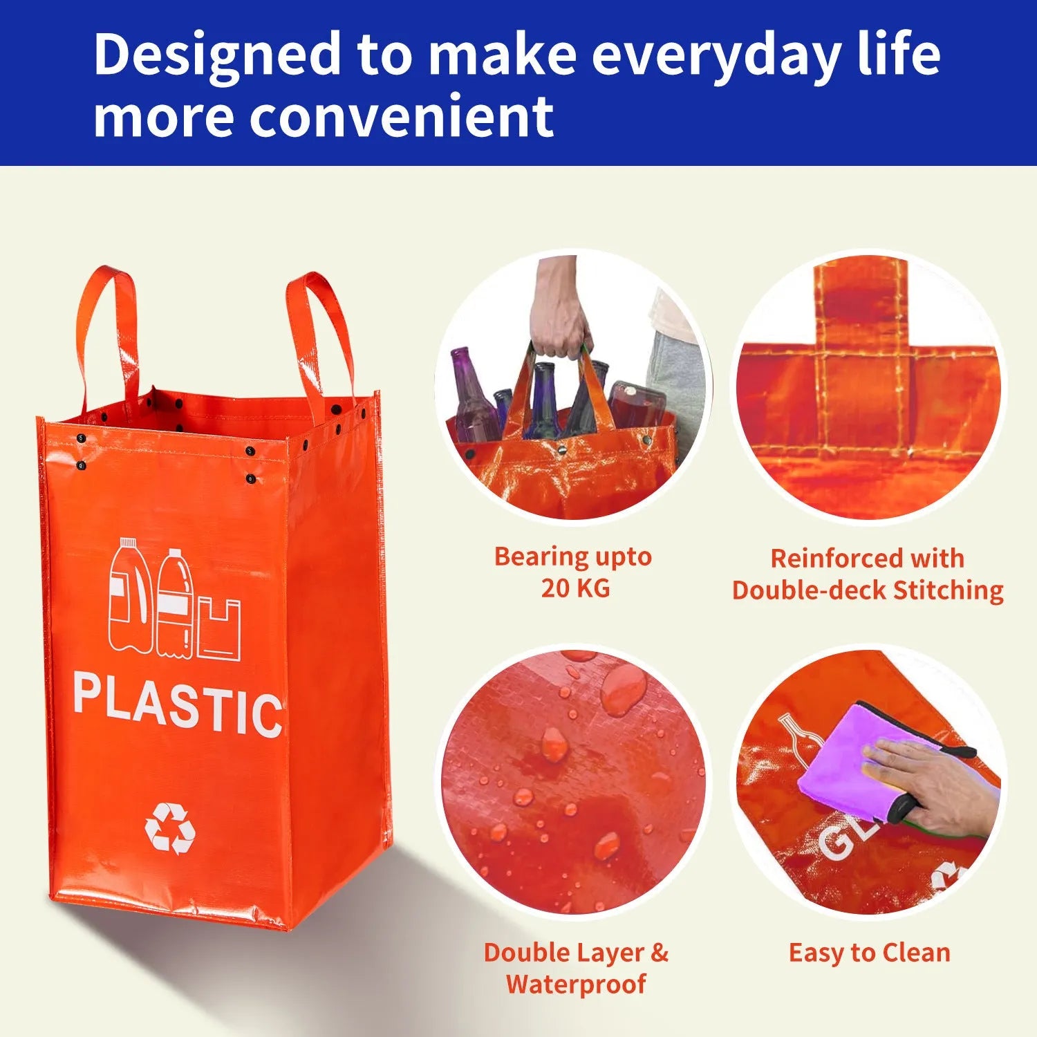 40L blue plastic waterproof rubbish bin for household waste classification