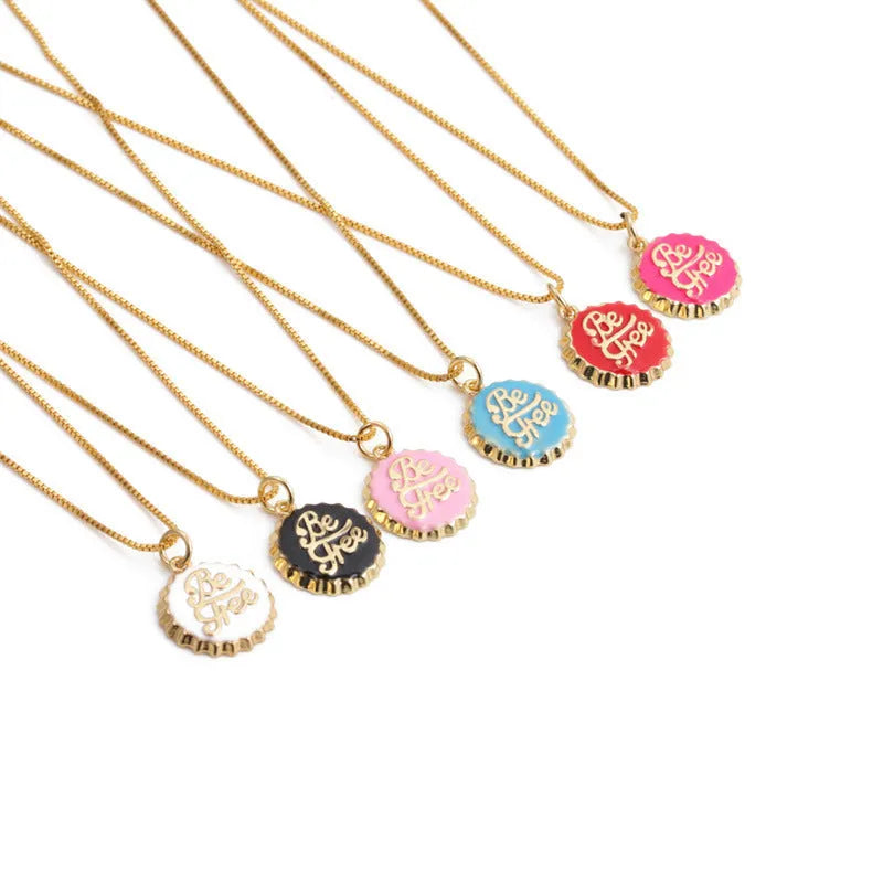 Copper bottle cap pendant necklace with 18K gold plating on 40cm box chain