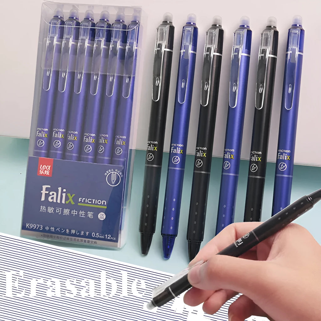 Erasable gel pen with 0.5mm stainless steel nib in plastic casing