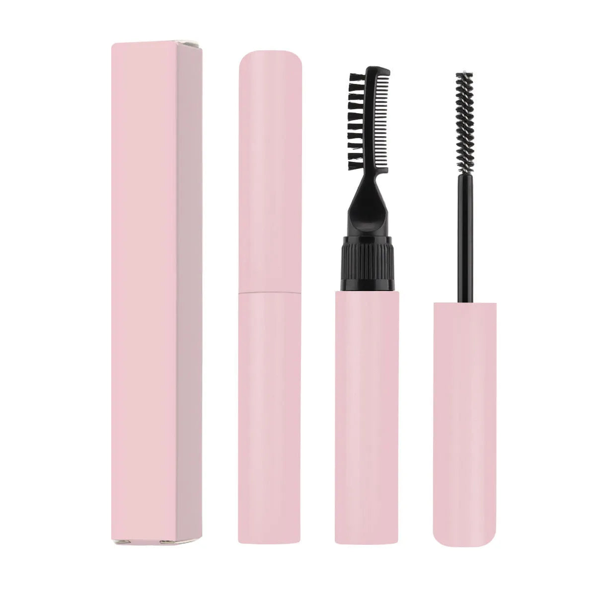 Eyebrow glue bottle with applicator brush for natural wild brow styling in pink and white options.
