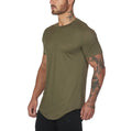Mens plain green gym shirt and a black version with a white printed letter on the chest.