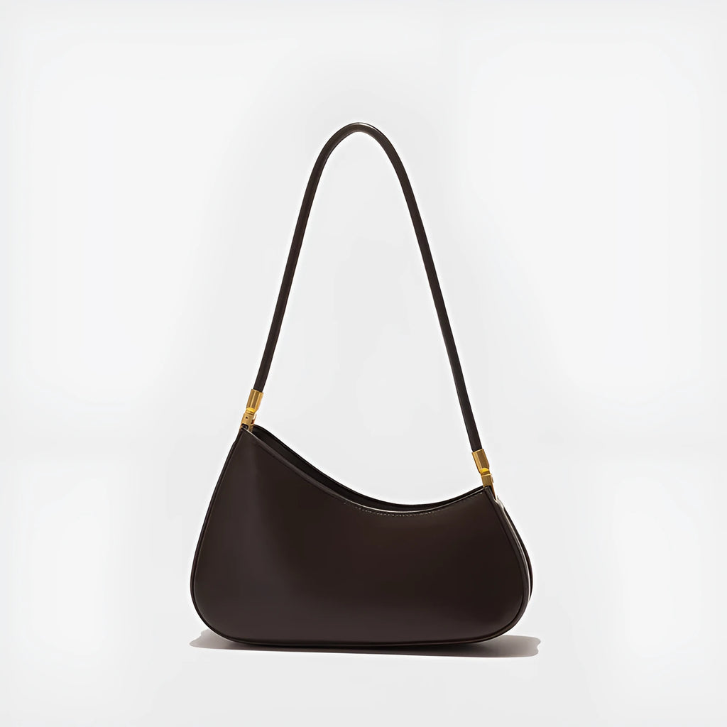 Retro oval women's underarm shoulder bag in PU leather with single strap and zippered interior