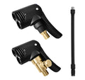 Vehicle air inflator with USB charging port, two clarinet connectors, and included hose