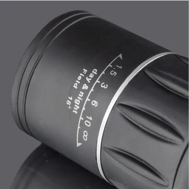 Black 16x52 monocular telescope with 52mm objective lens and waterproof body
