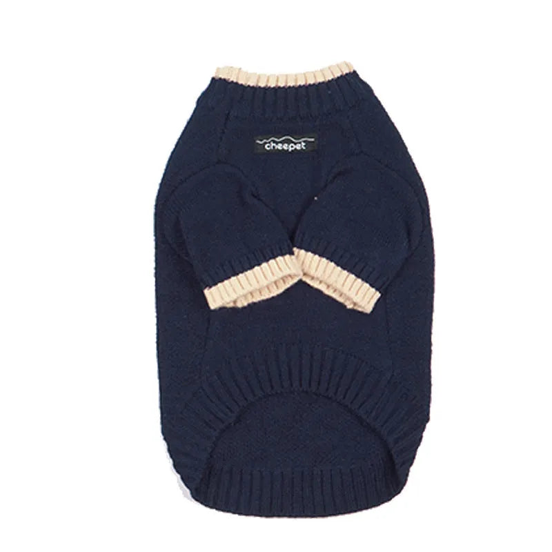 British style wool pet sweater for dog or cat in Crown Blue colour, sized for winter