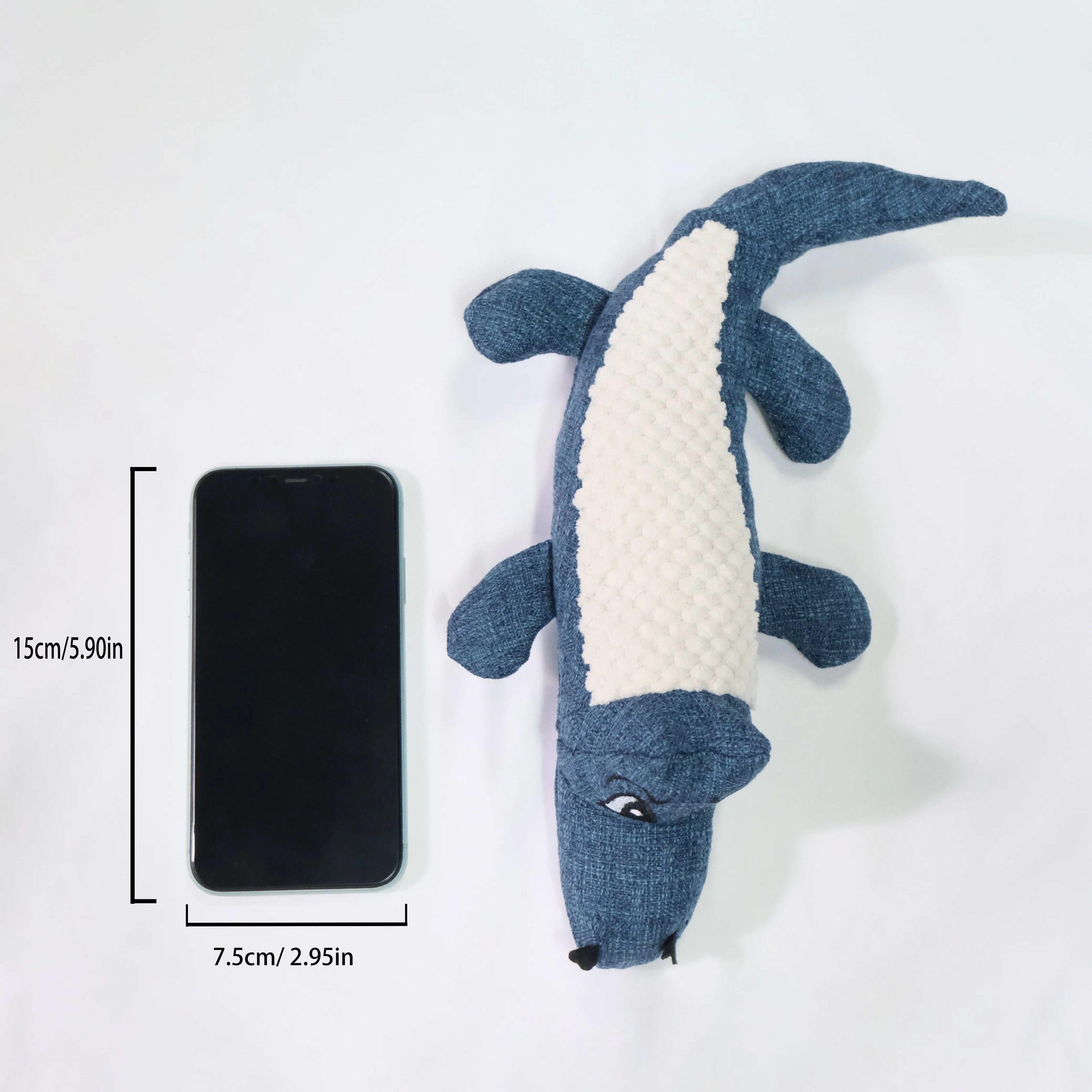 Blue, green, and red corn cob plush pet toys with textured grid pattern
