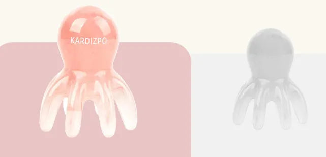Small pink octopus-shaped natural resin massage comb with storage bag for facial meridian pressure.
