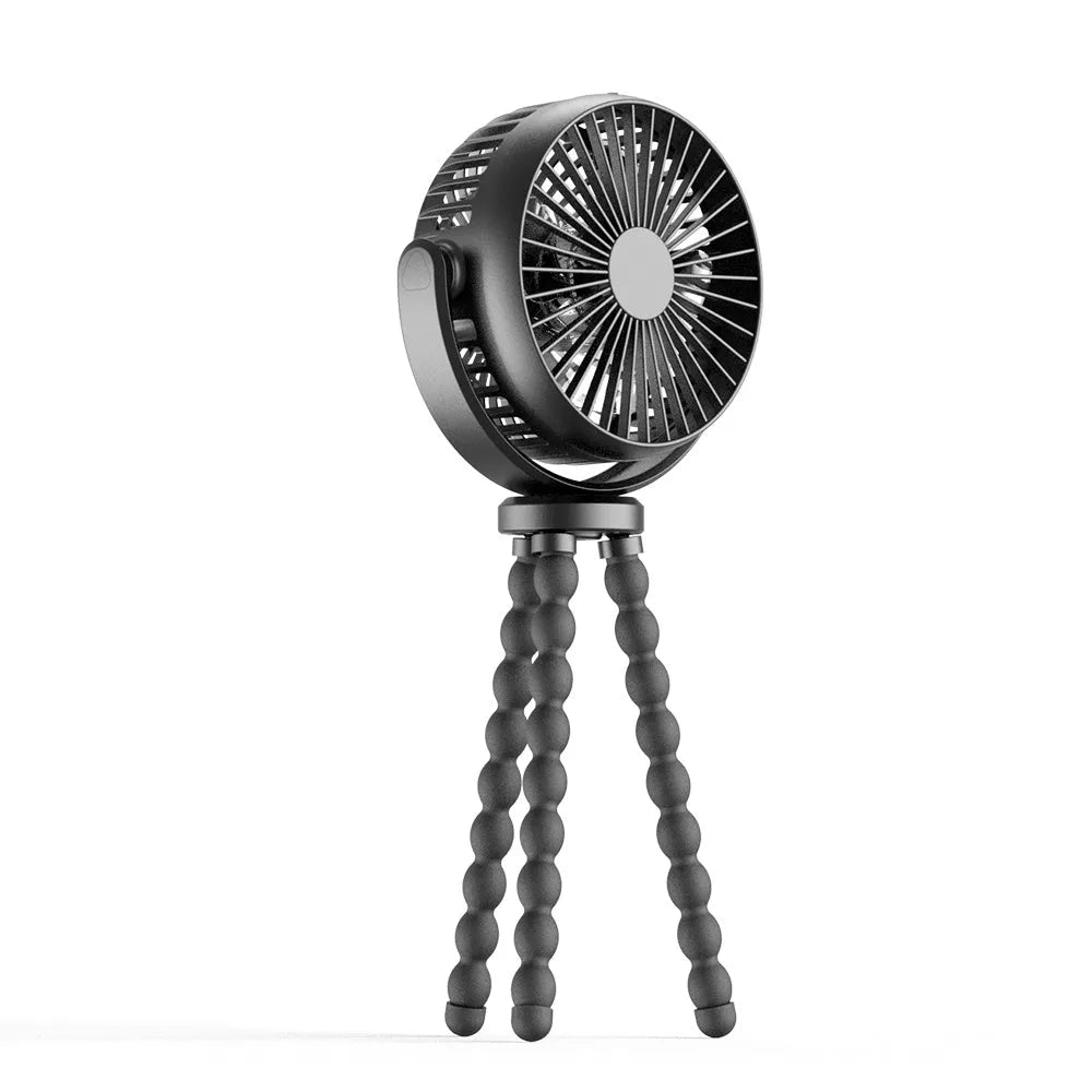 HOMEFISH portable fan with bracket, showing F1 and F2 models with removable mesh and LED light.
