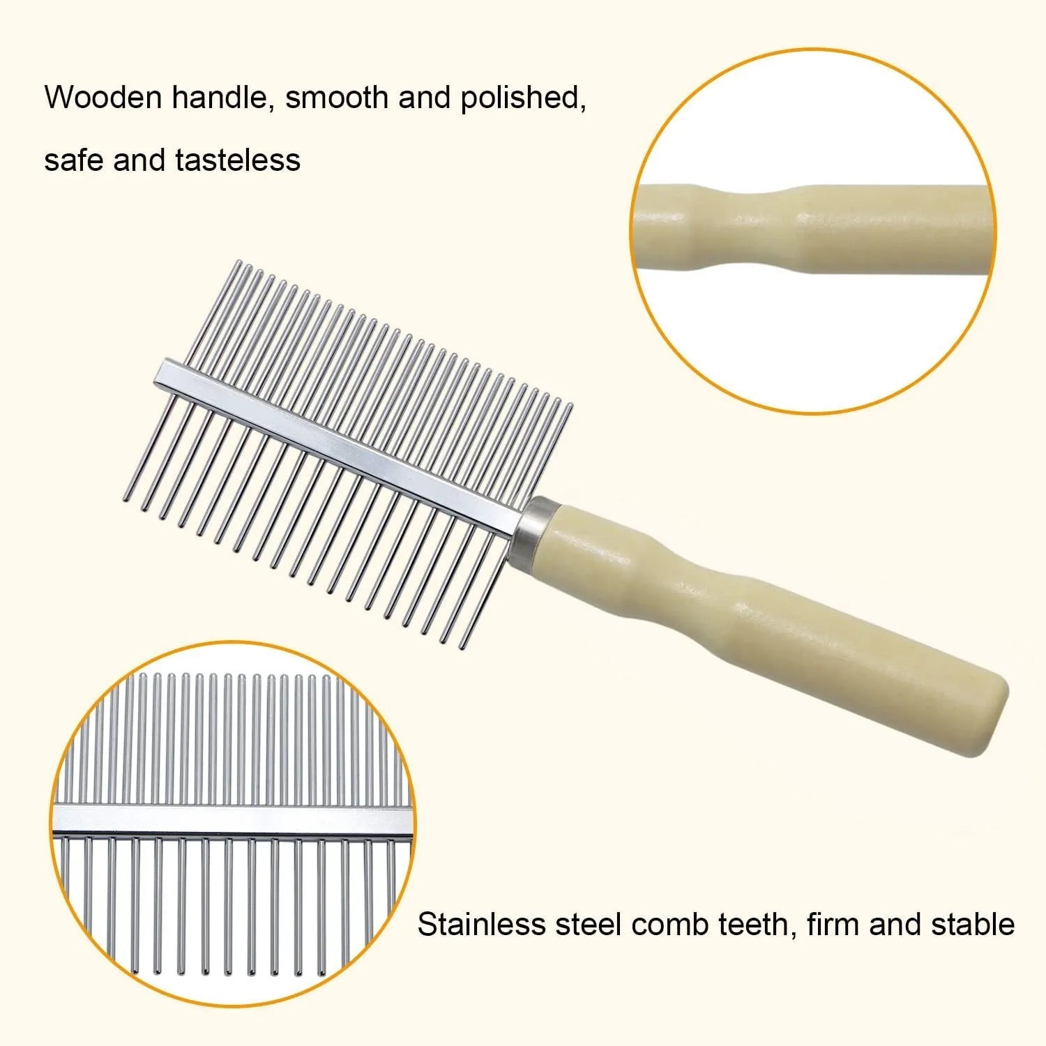 Wooden handle pet grooming comb with rounded needles for dogs and cats