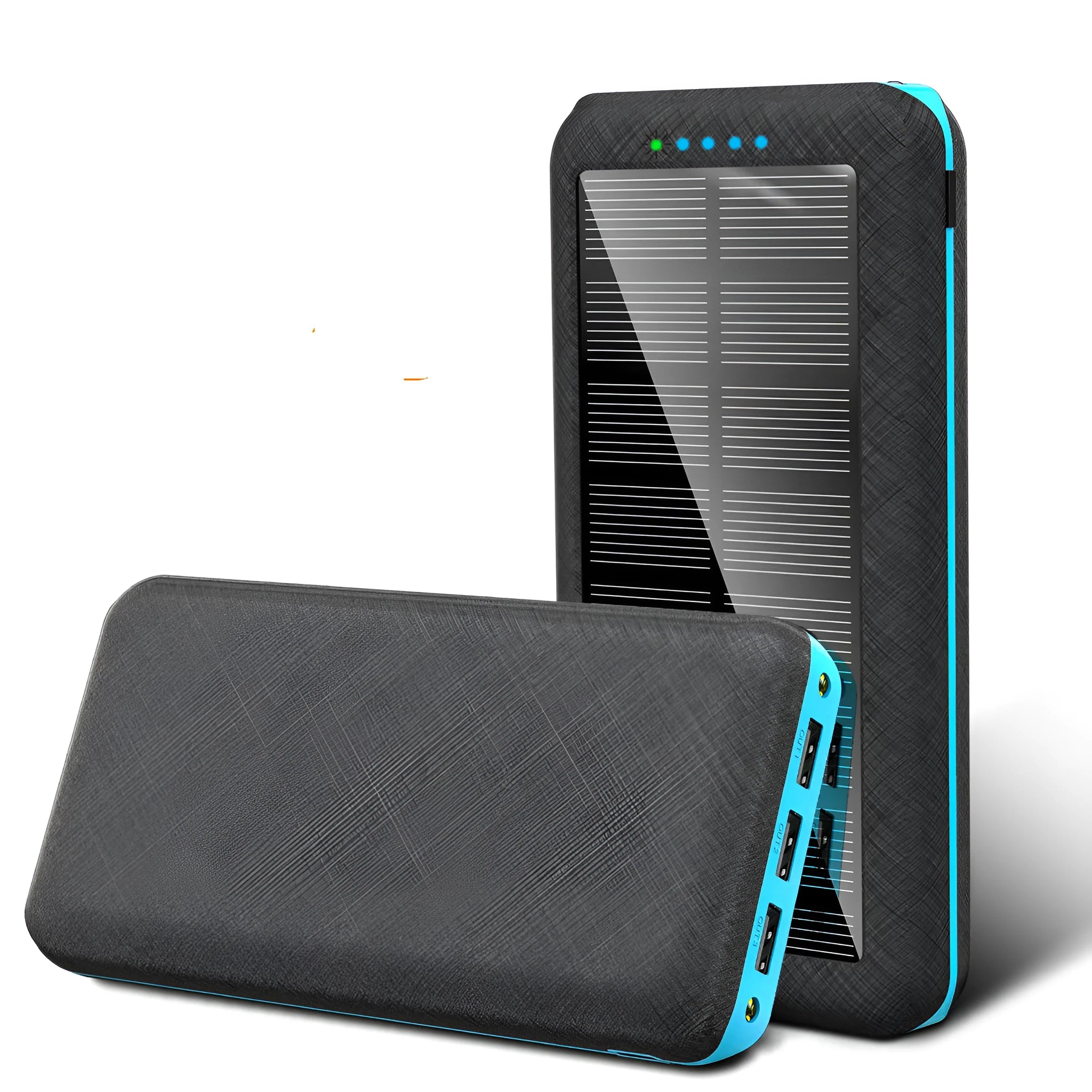 Portable power bank with wireless charging surface and USB ports in black colour