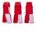 Men's and women's basketball uniform set in polyester, showing top and shorts in available colours.