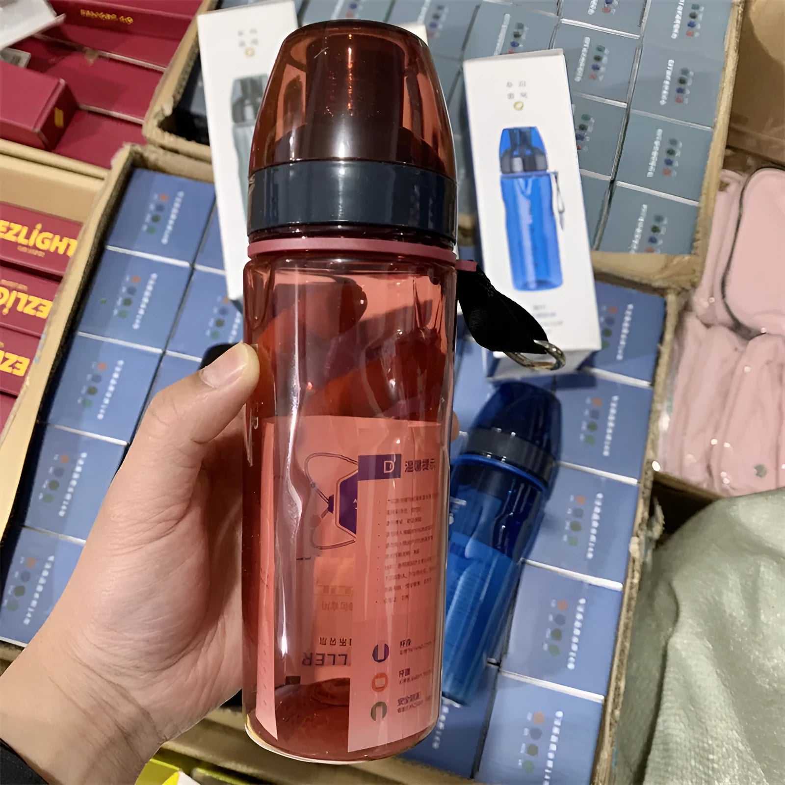 Chinese style portable water cup with tea compartment in blue colour for outdoor sports and travel