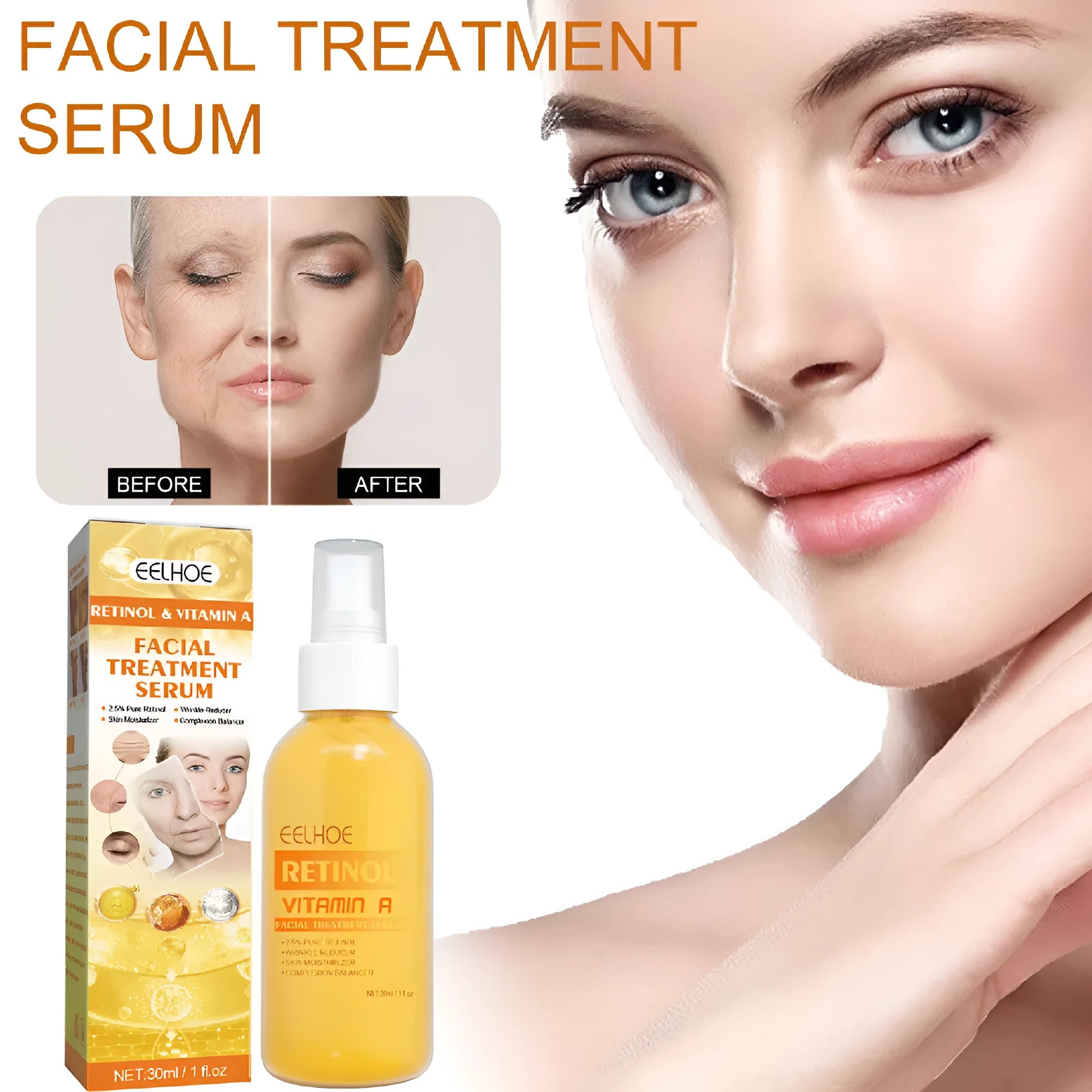 Boxed 30ml retinol anti-wrinkle essence spray for skincare application
