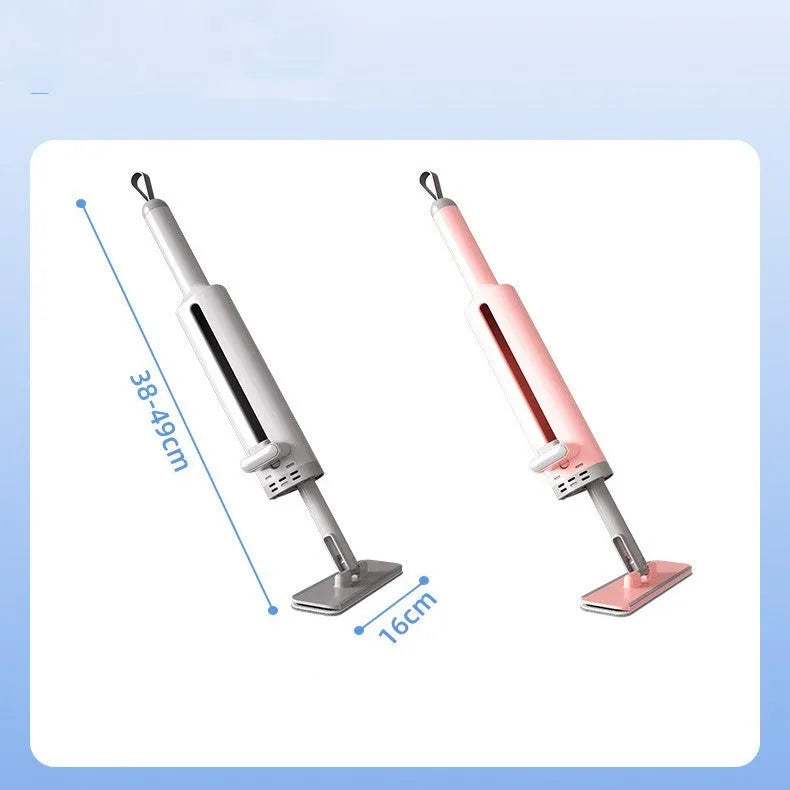 Rotatable self-squeeze mini mop with reusable microfiber pads and crevice brush for wet dry floor cleaning