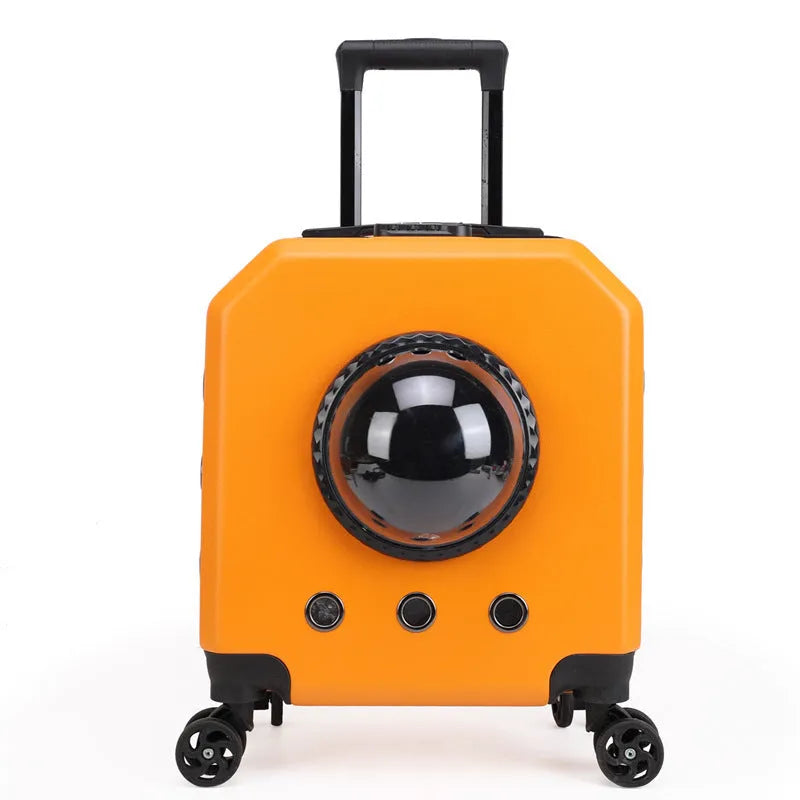 Hard PVC pet flight case in burgundy colour with 15-litre capacity and luggage compartment