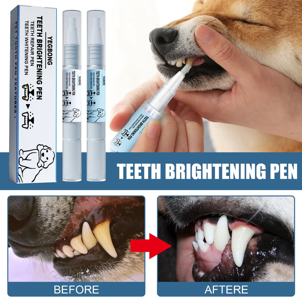 Pet teeth whitening pen with dental brushes for dog and cat tartar reduction