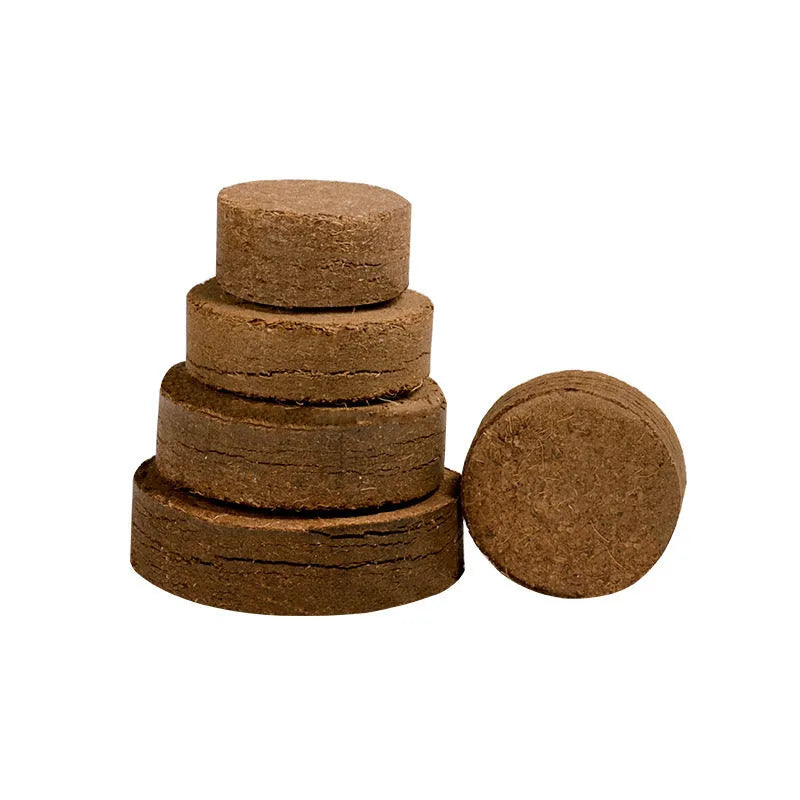 Nutrient soil blocks for planting and seedling cultivation in various sizes on a garden table.