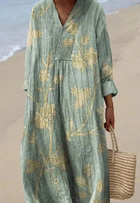 Floral 3D printed shirt dress with wide waist princess silhouette in casual Japanese Korean style