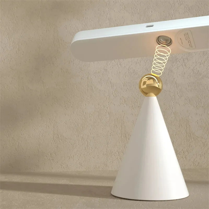 Geometric magnetic suction reading table lamp with touch switch and PC lampshade in white or khaki finish