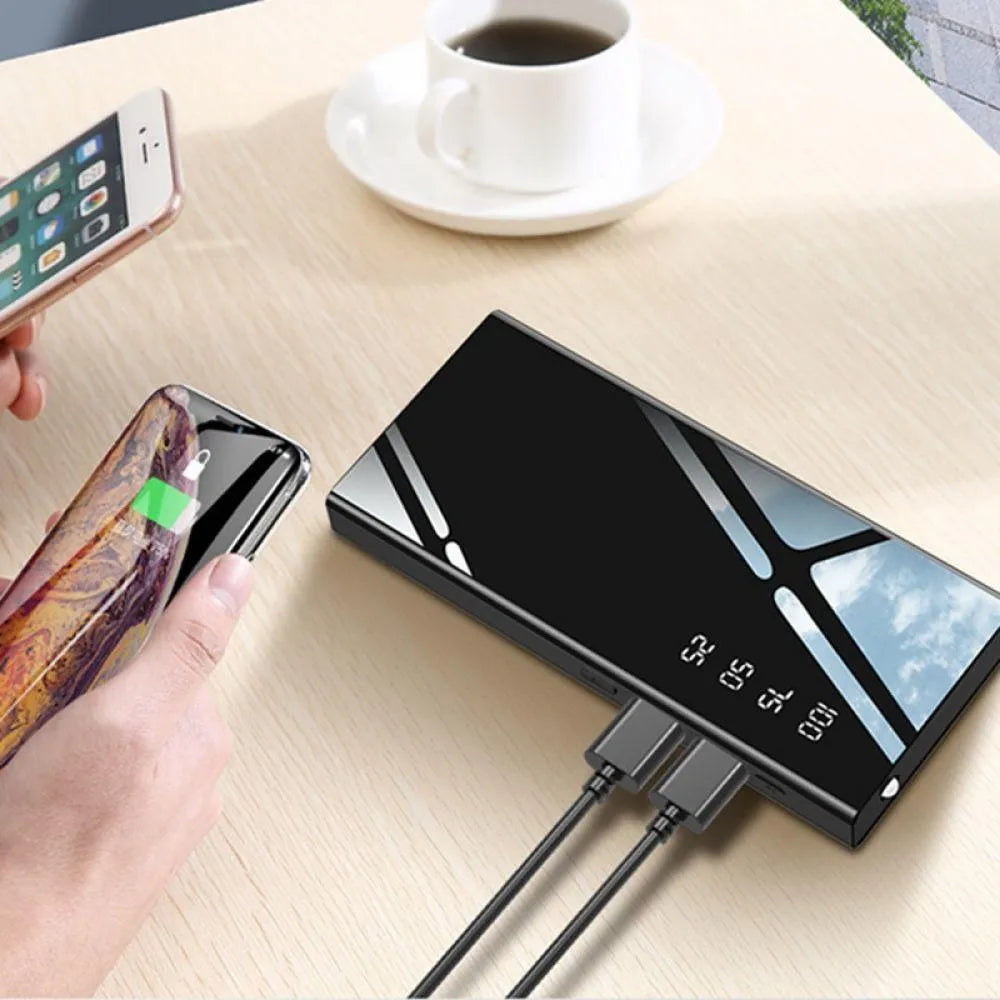 20000mAh portable power bank with LCD display showing battery percentage and two USB ports