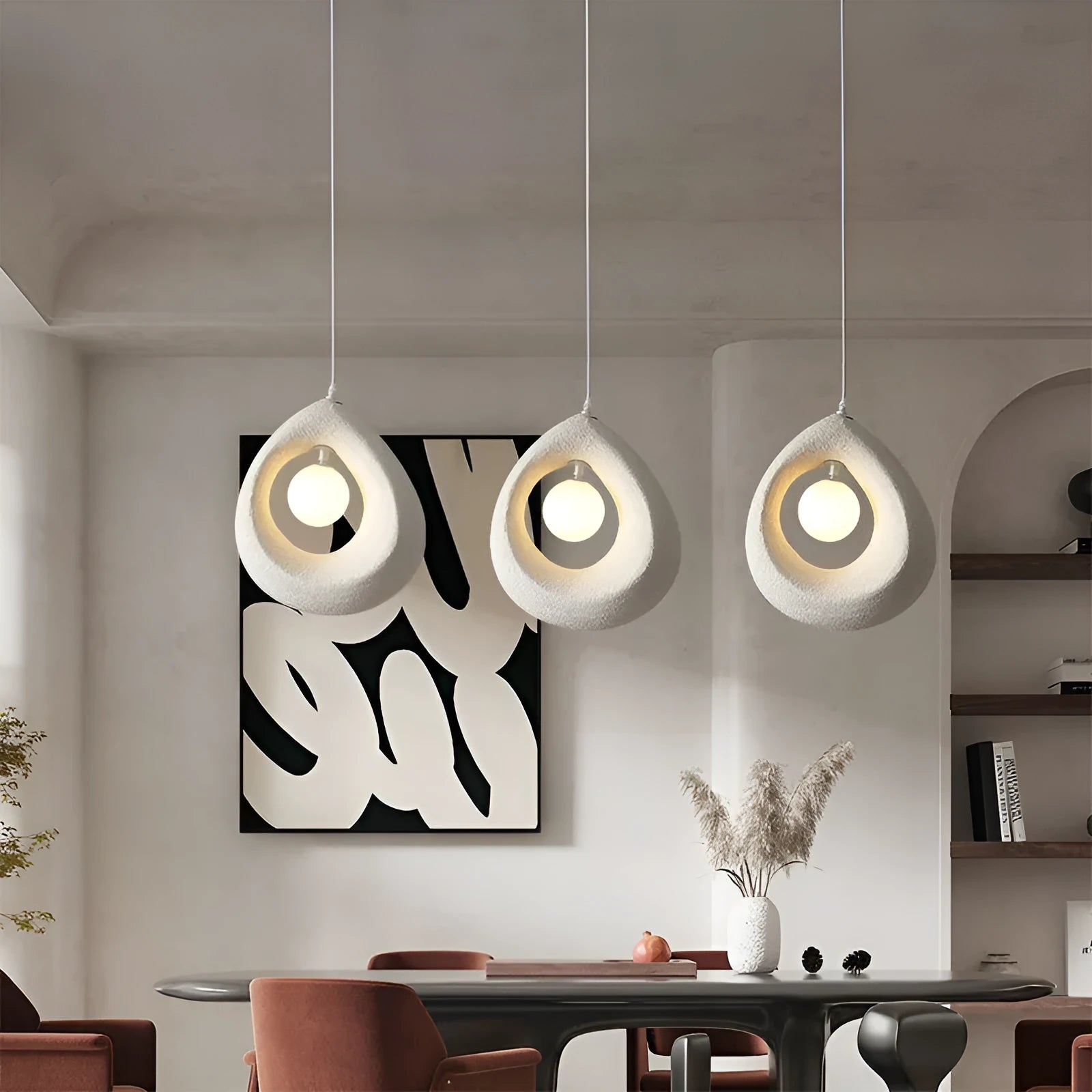 Sili Style retro pendant chandelier with milky white 32x35cm lampshade