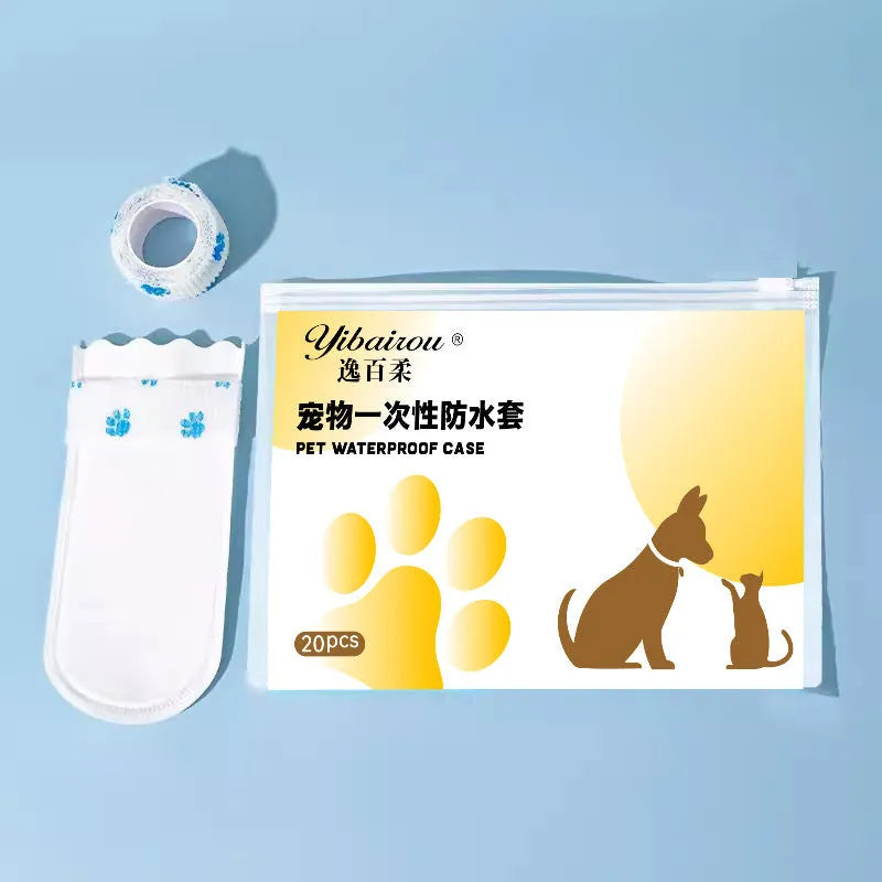 White disposable waterproof shoe covers for dogs in S and M sizes