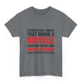 Grey women's short sleeve cotton t-shirt with a print, showing pullover style.