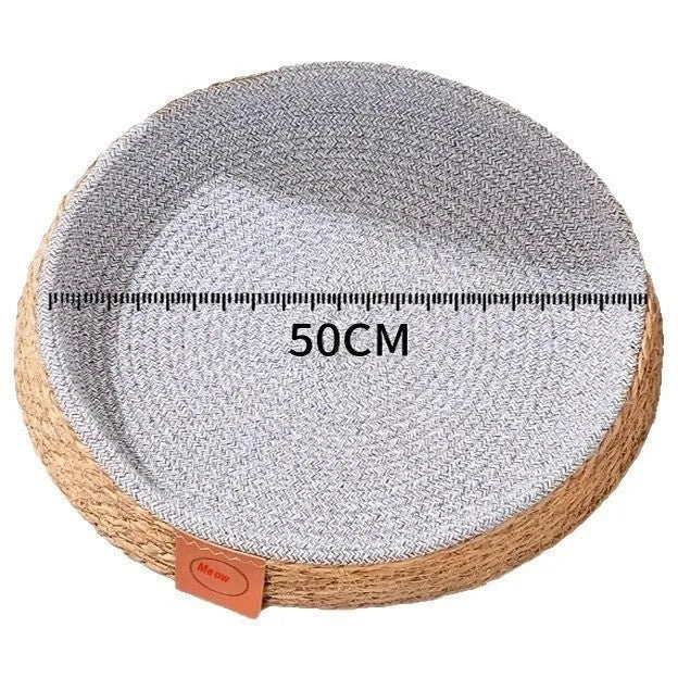 Rattan woven cat bed for pets showing breathable construction with natural material texture