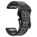 Two-colour silicone watch strap with quick-release pins showing black and orange combination on 22mm width