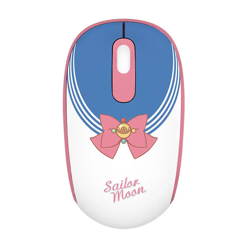 Pink Sailor Moon wireless mouse with USB receiver showing cartoon character design