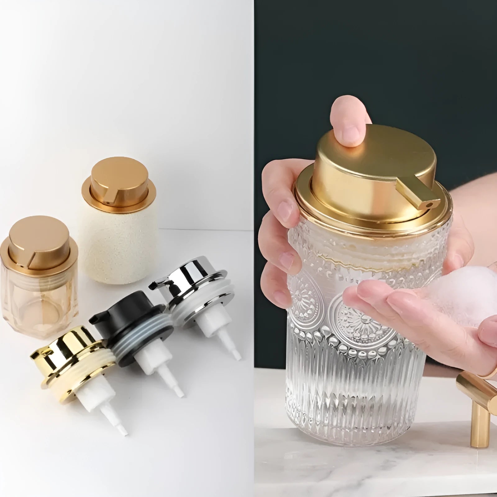 ABS plastic facial cleanser foam pump with large head in four metallic and matte colour options
