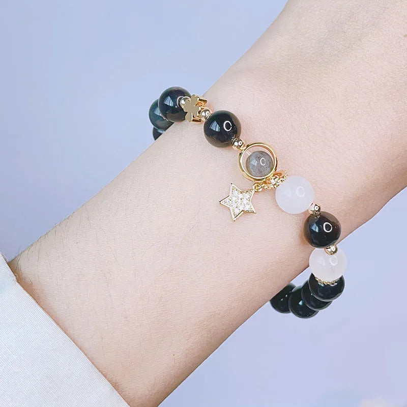 Women's electroplated silverstone bracelet in sweet cool style showing flowers, love and star pattern options