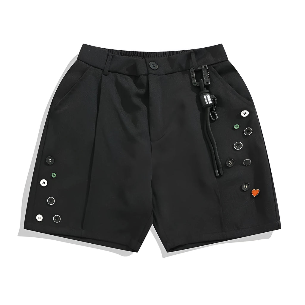 Black men's casual shorts with a semi-elastic waistband and straight-leg loose fit.