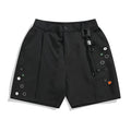 Black men's casual shorts with a semi-elastic waistband and straight-leg loose fit.