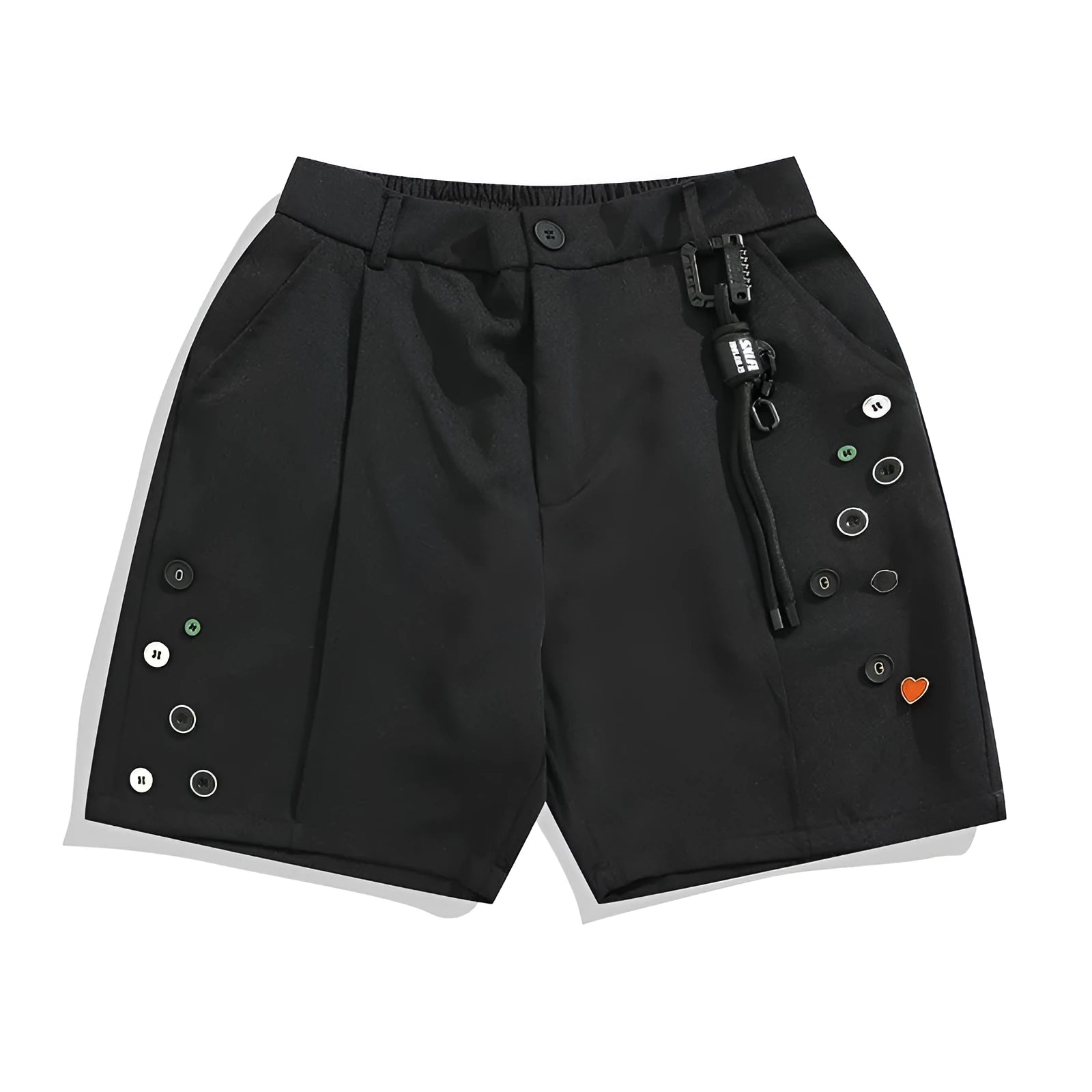 Black men's casual shorts with a semi-elastic waistband and straight-leg loose fit.