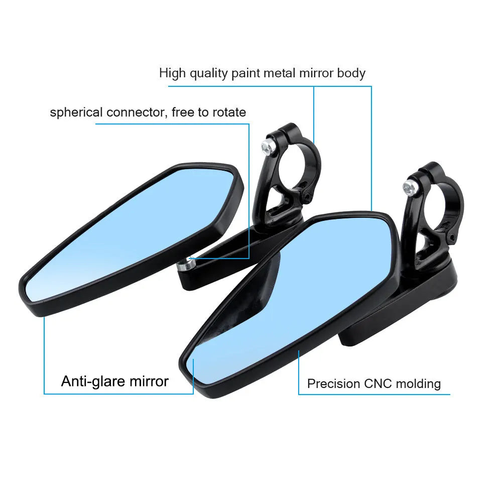 Black aluminium alloy motorcycle handlebar mirror with blue glass for 22mm 7/8 inch handlebars