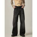 American retro black loose straight jeans with zipper fly on size chart