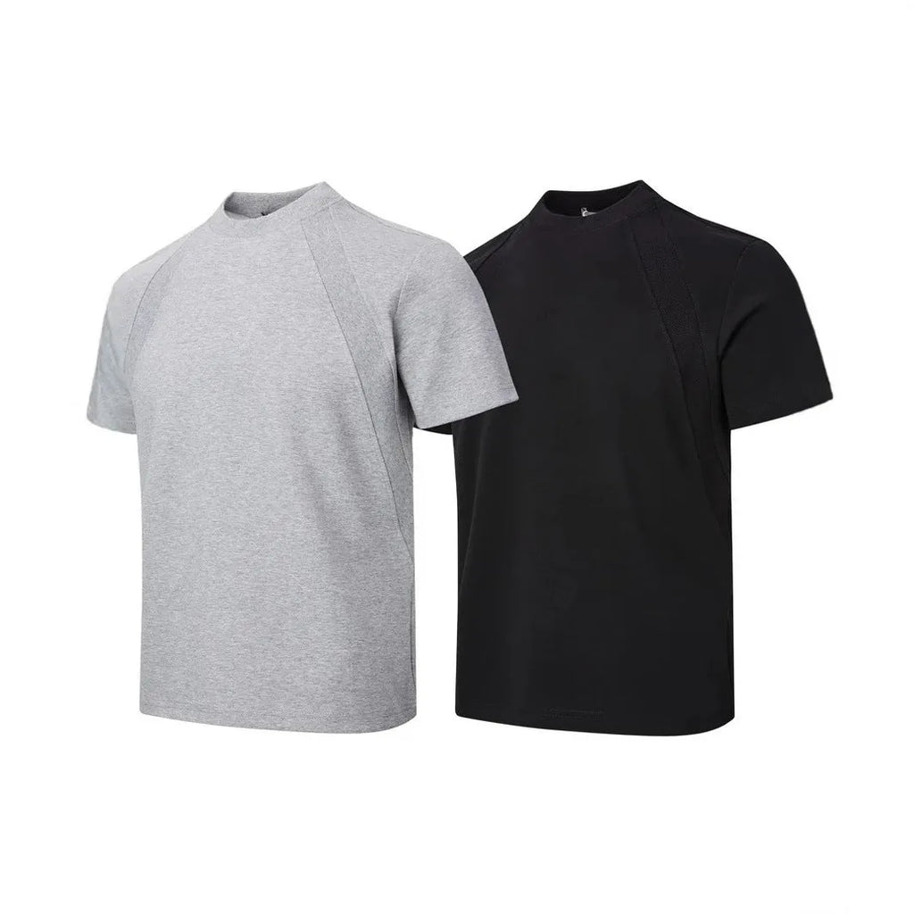 Loose fit short sleeve top with air layer stitching design in black colour