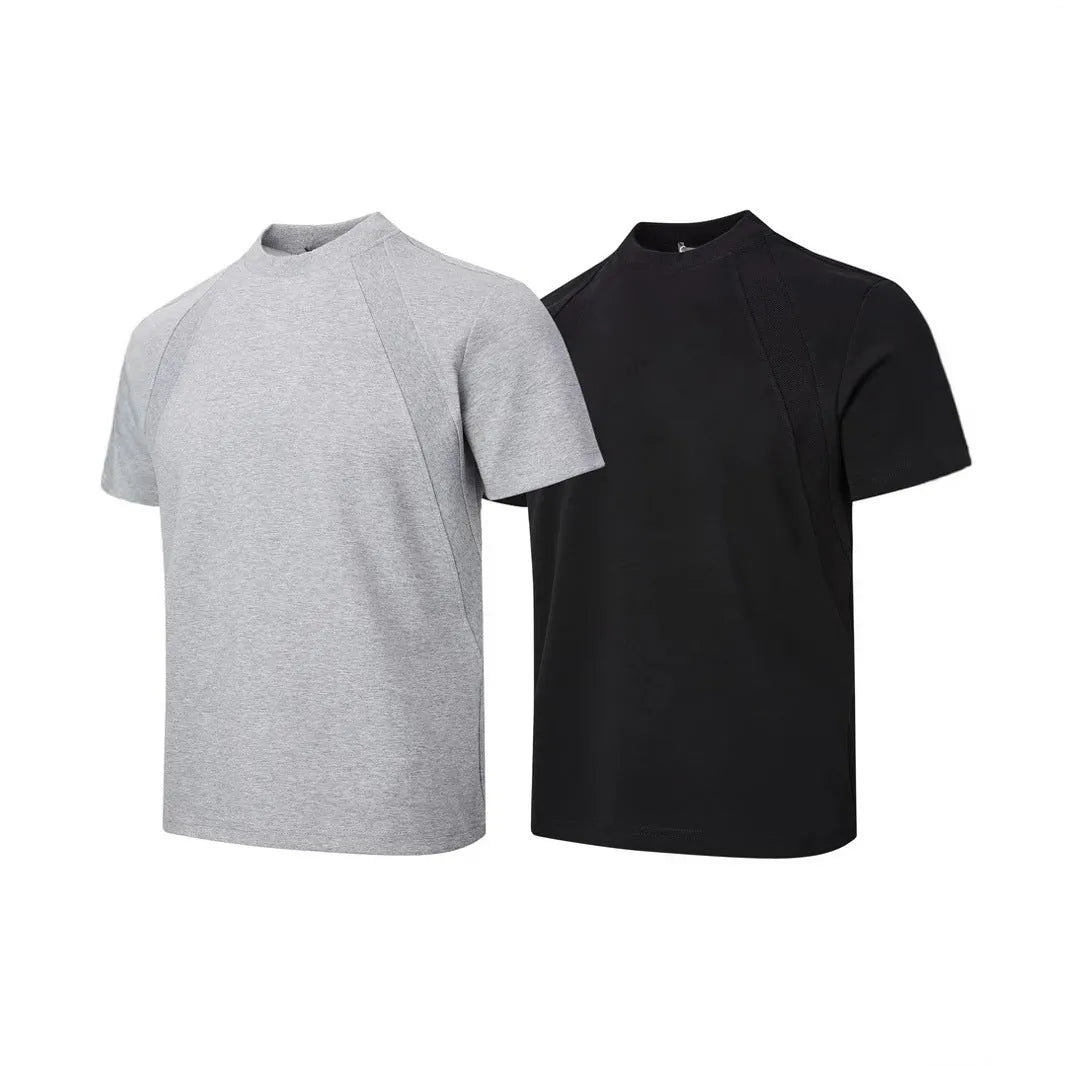 Loose fit short sleeve top with air layer stitching design in black colour