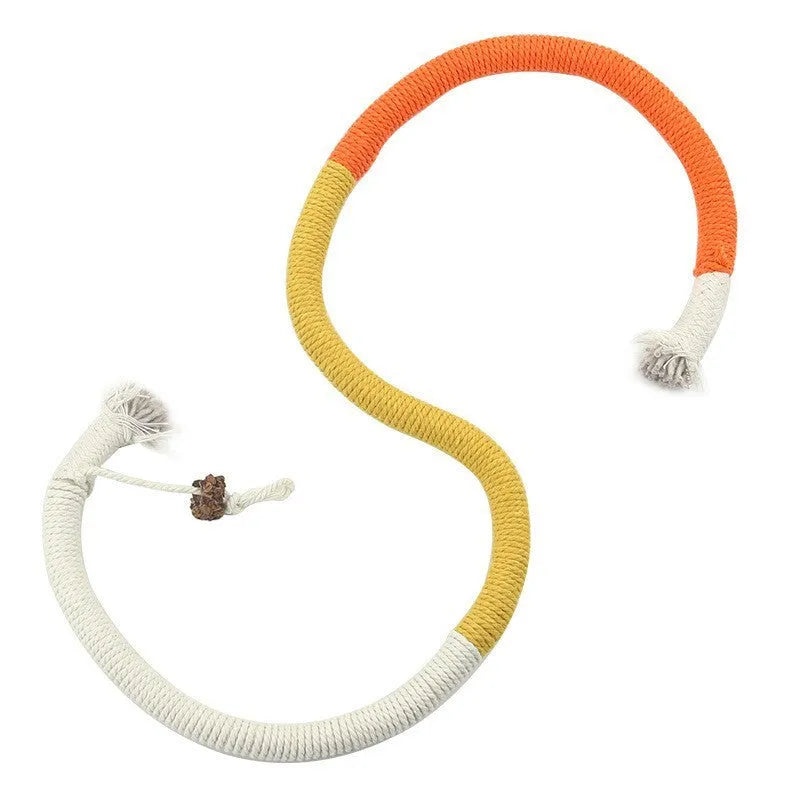70cm long cotton rope cat teaser toy with catnip in purple, orange or red and green colour options
