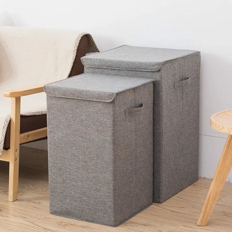 Foldable three-dimensional cotton linen storage basket in grey, khaki or brown colour