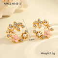 Flower stud earrings with petal design and 18K gold colour electroplating