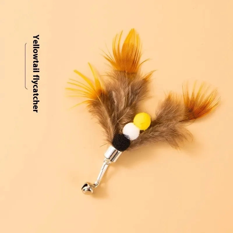 Three steel wire cat toy replacement heads with small flying insect designs and scratch-resistant coating