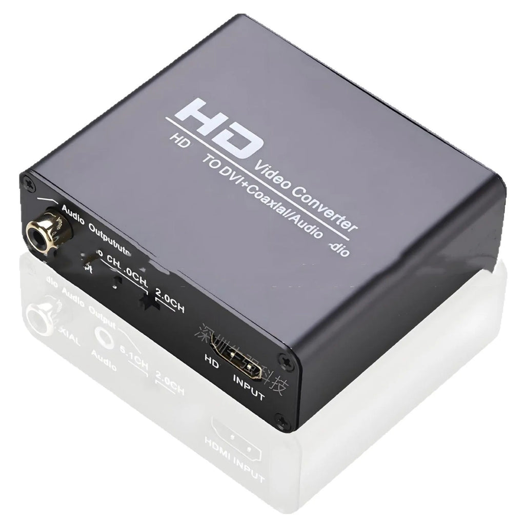 Black HDMI to DVI converter cable with coaxial audio output and power supply unit