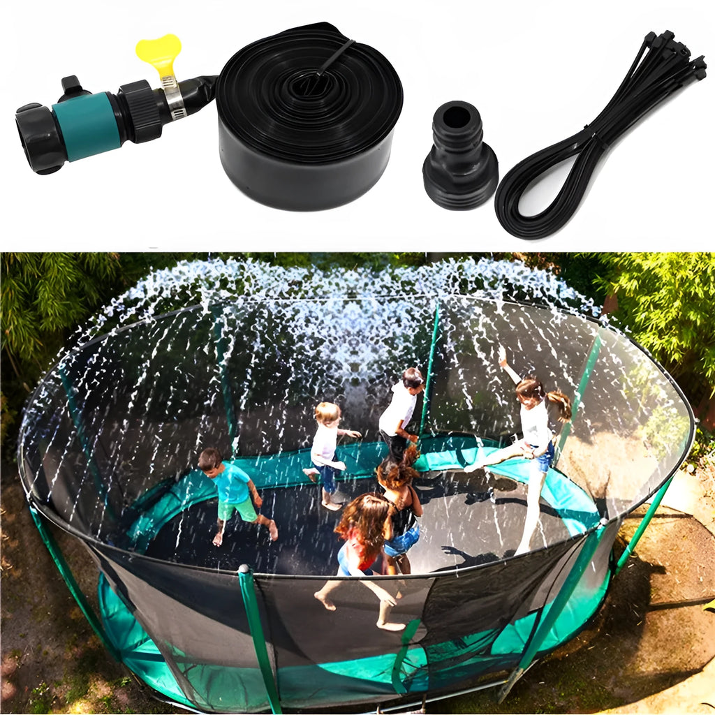 Blue portable garden sprinkler with solar water cooling feature on grass